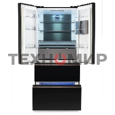 Холодильник Hyundai CM55043F черный стекло трехкамерный, 354/186, морозилка снизу, No Frost, Side by Side