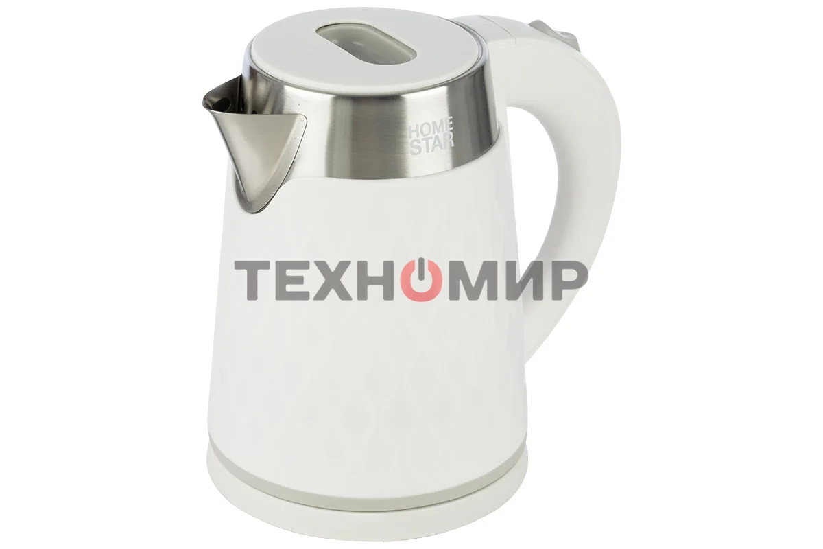 Чайник электрический Homestar HS-1021, 1500 Вт, 1.7 л, нержавейка+пластик, белый, двойной корпус