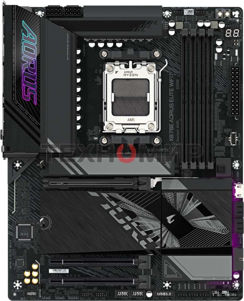 Материнская плата Gigabyte X870E AORUS ELITE WIFI7, AM5, AMD X870E, 4xDDR5, 4xSATA, 4xM.2, 1xPCI-E 5.0 x16, 1xPCI-E 4.0 x4, 1xPCI-E 3.0 x4, 1xHDMI, 1x 2.5Gb LAN, 4xUSB-A 3.2 Gen 1, 2xUSB-A 3.2 Gen 2, 4xUSB-A 2.0, 2xUSB-C 4.0, 2x3.5 мм, 7.1, ATX
