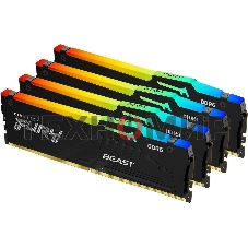 Оперативная память Kingston Fury Beast RGB, DDR5, 64Gb (4x16 GB), 6000 MHz, CL40, радиатор, RGB, черный