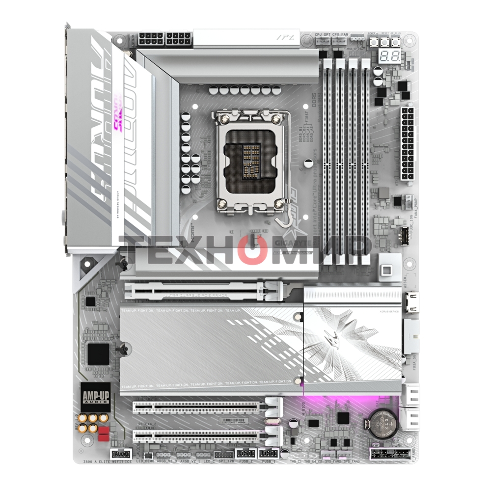 Материнская плата Gigabyte Z890 AORUS ELITE WIFI7 ICE, LGA 1851, Intel Z890, 4xDDR5, 4xSATA, 4xM.2, 1xPCIe 5.0 x16, 2xPCIe 4.0 x4, 1xDP, 1xUSB-C (DP), 1x 2.5Gb LAN, 4xUSB-A 2.0, 3xUSB-A 3.2 Gen 1, 2xUSB-A 3.2 Gen 2, 1xUSB-C 3.2 Gen 2 (Thunderbolt 4), 2x3.
