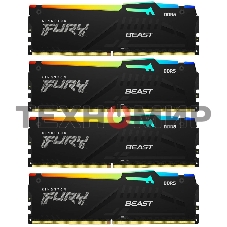 Оперативная память Kingston Fury Beast RGB, DDR5, 64Gb (4x16 GB), 6000 MHz, CL40, радиатор, RGB, черный