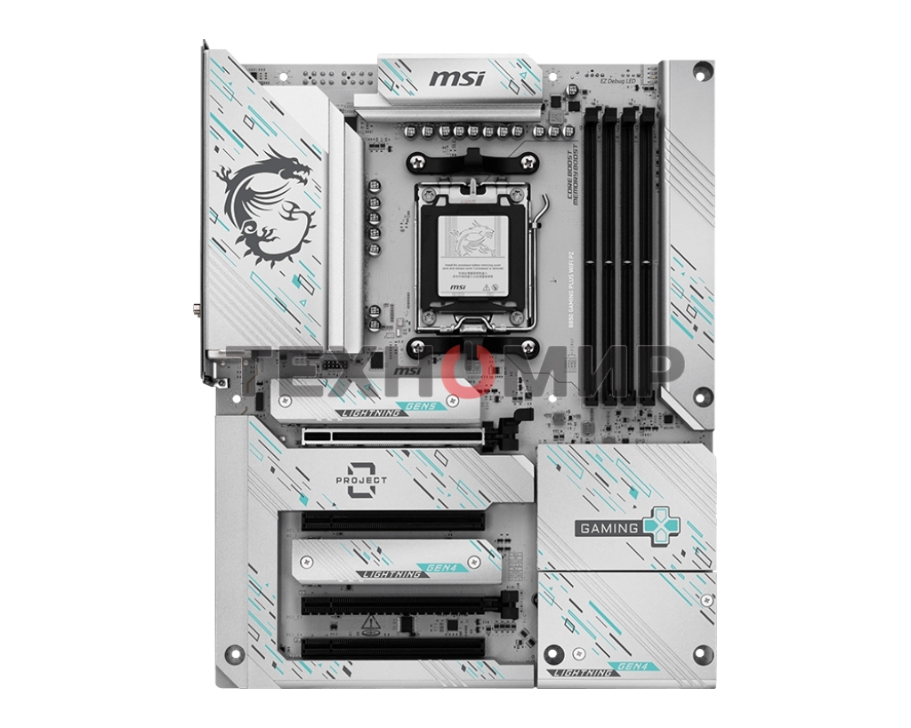 Материнская плата MSI B850 GAMING PLUS WIFI PZ, AM5, AMD B850, 4xDDR5, 4xSATA, 3xM.2, 1xPCIe 5.0 x16, 1xPCIe 4.0 x4, 2xPCIe 3.0 x1, 1xDP, 1x5Gb LAN, Wi-Fi 7, Bluetooth 5.4, 2xUSB-C 10Gbps, 1xUSB-C 5Gbps, 1xUSB-A 10Gbps, 1xUSB-A 5Gbps, 4xUSB-A 2.0, 3x3.5 м