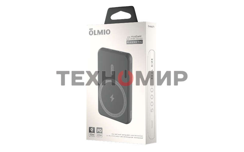 Портативный аккумулятор OLMIO QM-06, 5000mAh, 20W Type-C PD, MagSafe 15W, Soft-Touch, серый