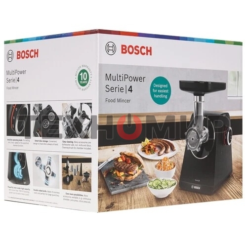 Мясорубка электрическая Bosch MFWS440B черный, 1900 Вт, 2.5 кг/мин, реверс, защита от перегрузки, насадки - 7