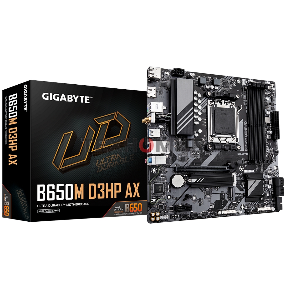 Материнская плата Gigabyte B650M D3HP AX (V1.2), AM5, AMD B650, 4xDDR5, 4xSATA, 2xM.2, 1xPCI-E 4.0 x16, 1xPCI-E 4.0 x1, 3xUSB-A 3.2 Gen 1, 1xUSB-C 3.2 Gen 2, 1x 2.5Gb LAN, 3x3.5 мм, 7.1, Micro-ATX