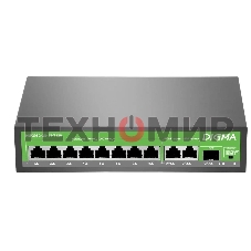 Коммутатор Digma DSP208G-2G-1S-T120 (L2) 10x1 Гбит/с 1SFP 8PoE 8PoE+ 120W неуправляемый