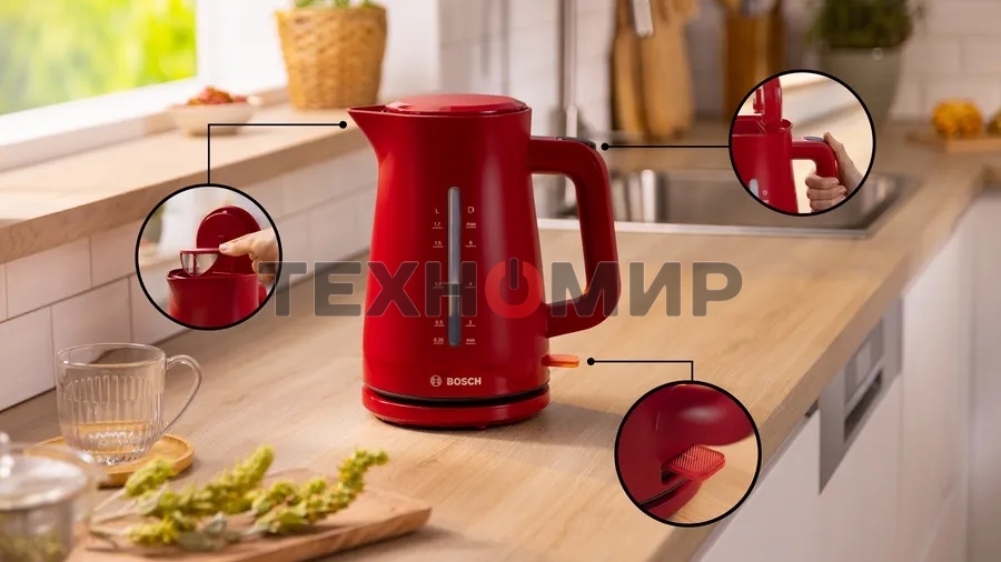 Чайник электрический Bosch TWK3M124 1.7 л, темно-красный