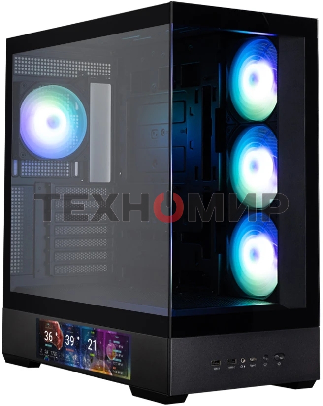 Компьютерный корпус ZALMAN P40 DS, ATX, черный, WINDOW, 9.1-inch LCD screen, 2xCombo(2.5” or 3.5”), 1x2.5”, 1xUSB TYPE-C, 2xUSB 3.0, SIDE 3x120мм ARGb, REAR 1x120мм ARGb