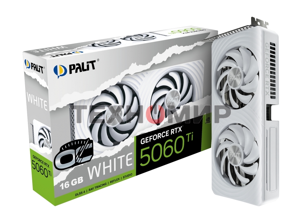 Видеокарта Palit RTX 5060Ti WHITE OC 16Gb RTX 5060TI 16Gb 128bit GDDR7 2407/28000 HDMIx1 DPx3 HDCP Ret