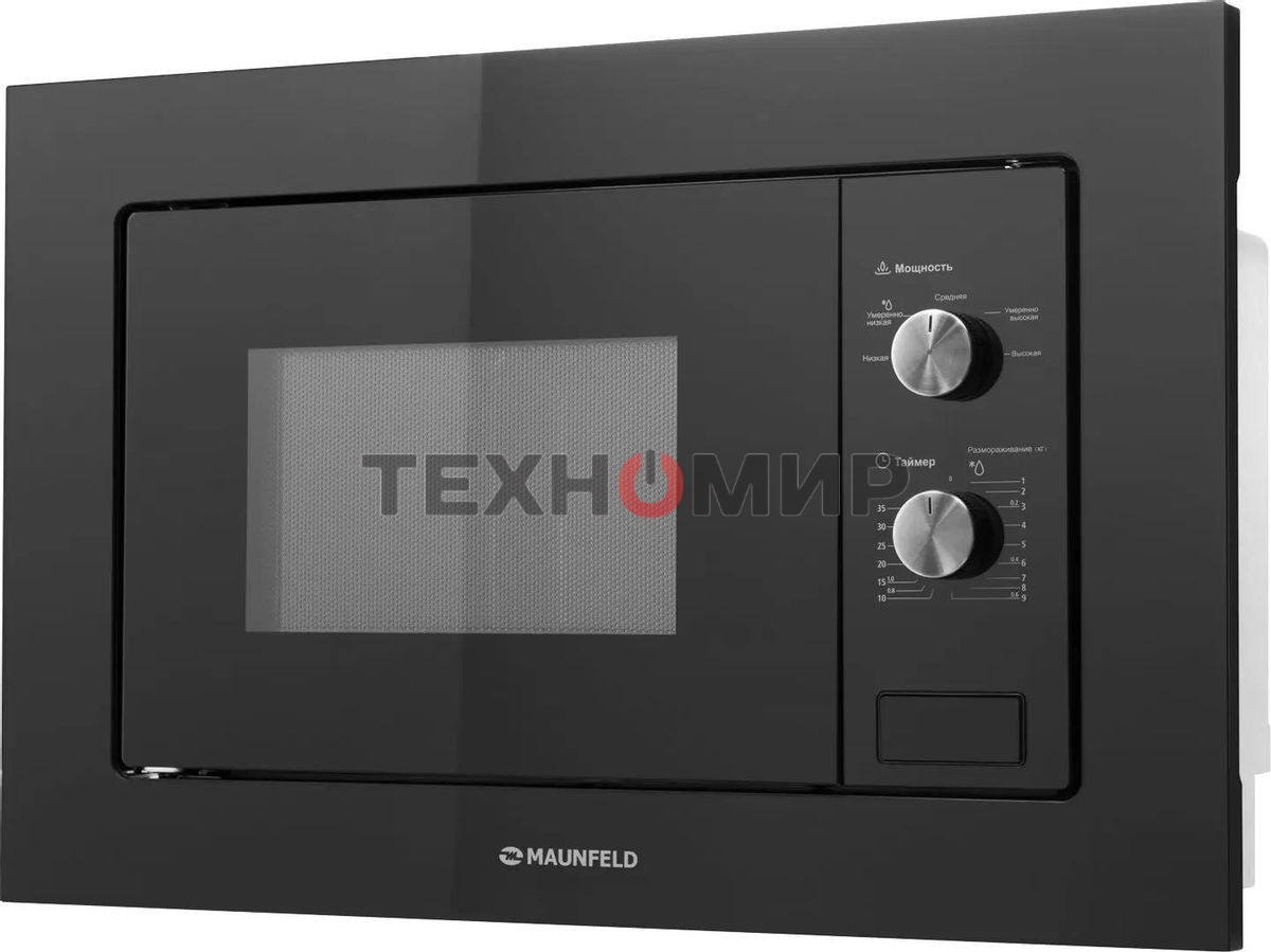 Встраиваемая микроволновая печь Maunfeld MBMO.20.1PGb черный, 20 л, 800 Вт, переключатели - поворотный механизм