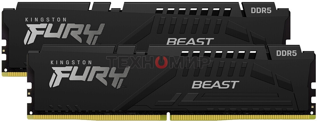 Оперативная память Kingston Fury Beast, DDR5, 32GB (2x16GB), 5600MHz, CL36, DIMM, с радиаторами, черный
