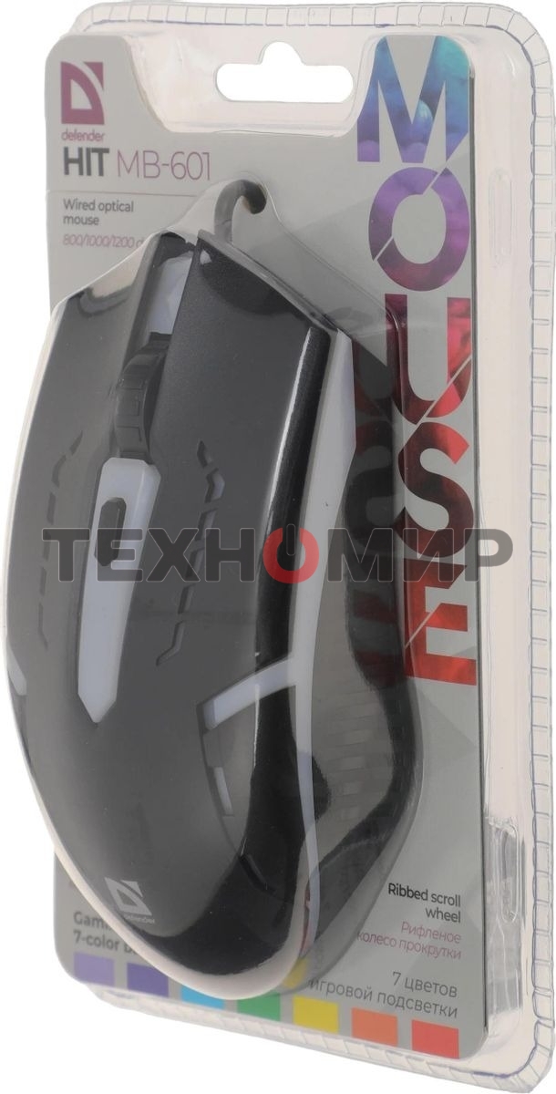 Мышь проводная Defender Hit MB-601 черный, 1200 dpi, USB, кнопки - 4