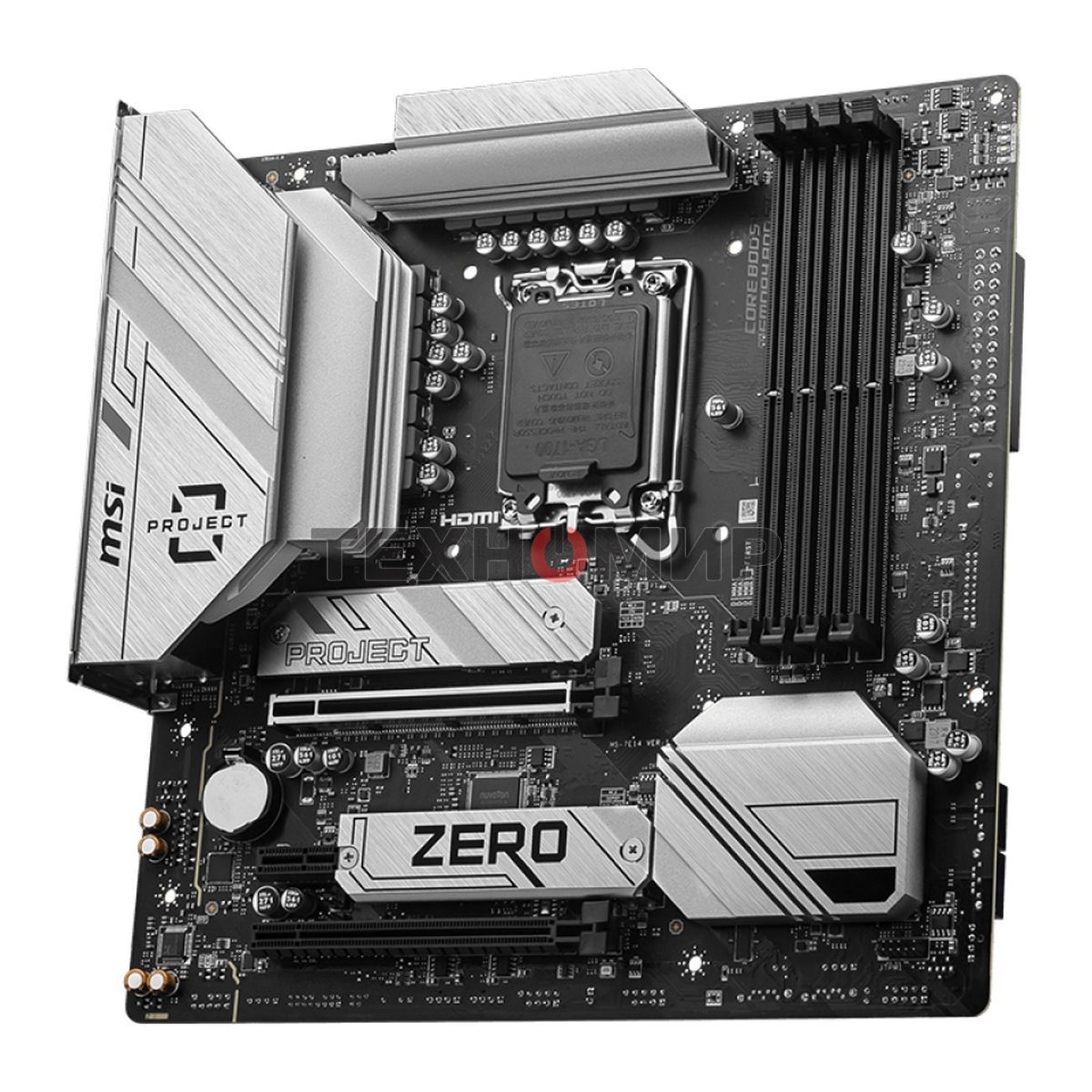 Материнская плата MSI B760M PROJECT ZERO,(Обратное подключение разъемов) LGA 1700, Intel B760, 4xDDR5, 4xSATA, 2xM.2, 1xPCIe 5.0 x16, 1xPCIe 4.0 x4, 1xPCIe x1, 1xHDMI, 1xDP, 3xUSB 3.2 Gen 2, 4xUSB 2.0, 1xUSB 3.2 Gen 2x2, 1x 2.5Gb LAN, 5x3.5 мм, 7.1, mATX