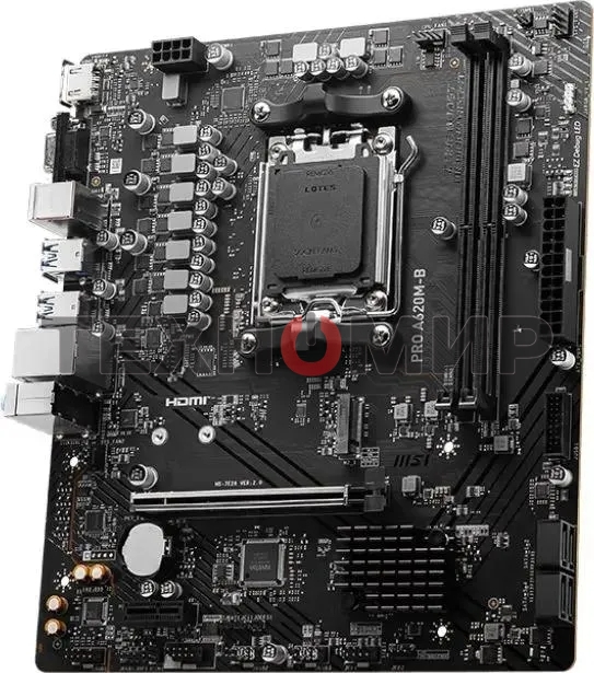 Материнская плата MSI PRO A620M-B, AM5, AMD A620, 2xDDR5, 4xSATA, 1xM.2 (PCIe 4.0 x4), 1xPCIe 4.0 x16, 1xPCIe 3.0 x1, 1xHDMI, 1xVGA, 1x2.5Gb LAN, 6xUSB-A 5Gbps, 6xUSB-A 2.0, 3x3.5 мм, 7.1, mATX