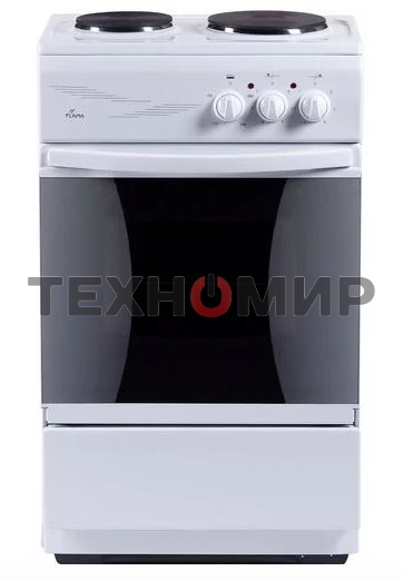 Плита электрическая Flama CE 3201 W белый, конфорок 2 шт, духовка 30 л, 50 см x 85 см x 36 см