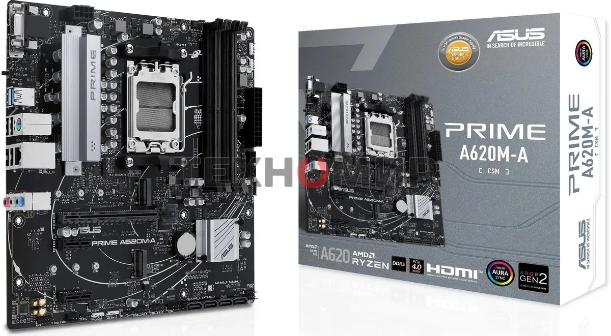 Материнская плата ASUS PRIME A620M-A-CSM, AM5, AMD A620, 2xDDR5, 4xSATA, 2xM.2, 1xPCI-E 4.0 x16, 1xHDMI, 1xDP, 1xVGA, 1x 1Gb LAN, 2xUSB-A 3.2 Gen 1, 4xUSB-A 2.0, 3x3.5 мм, 7.1, Micro-ATX