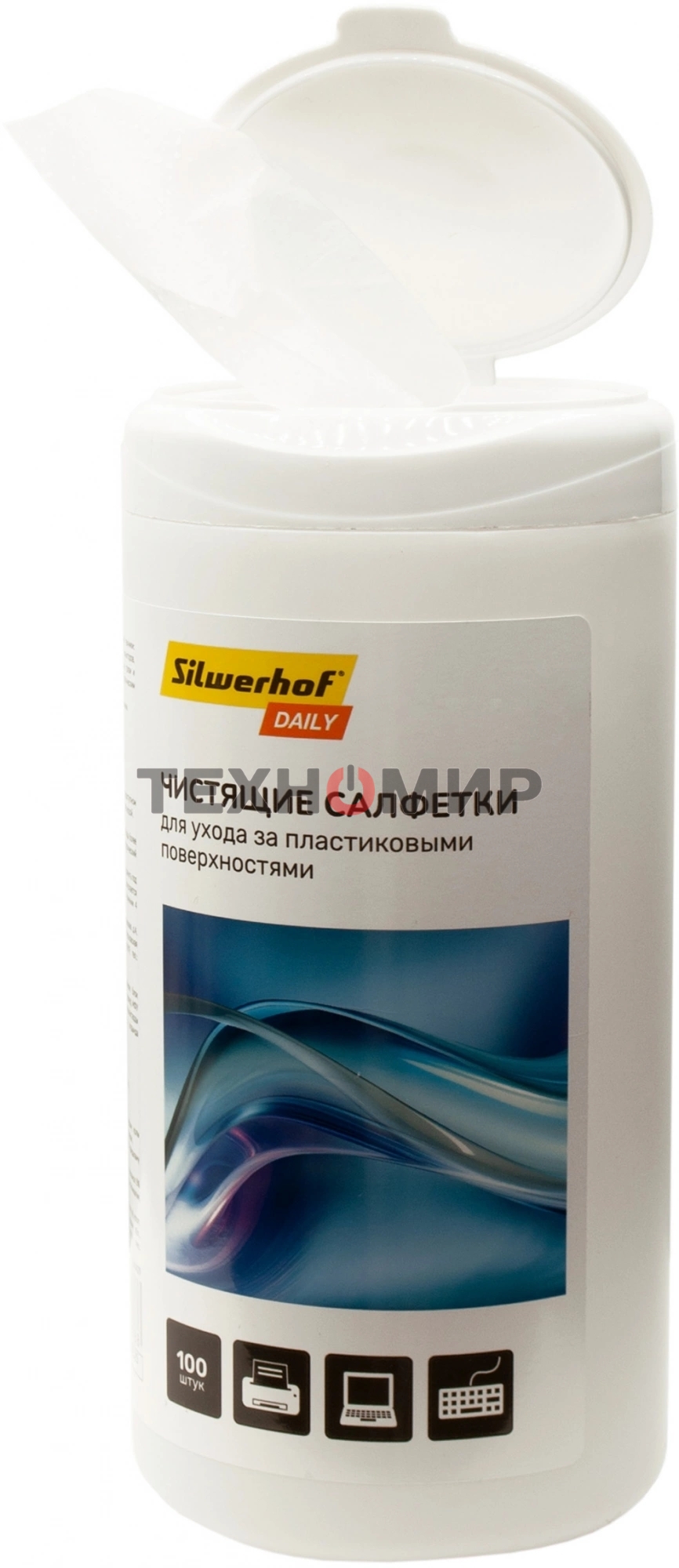 Салфетки Silwerhof DAILY для компьютеров и оргтехники туба 100 шт влажных