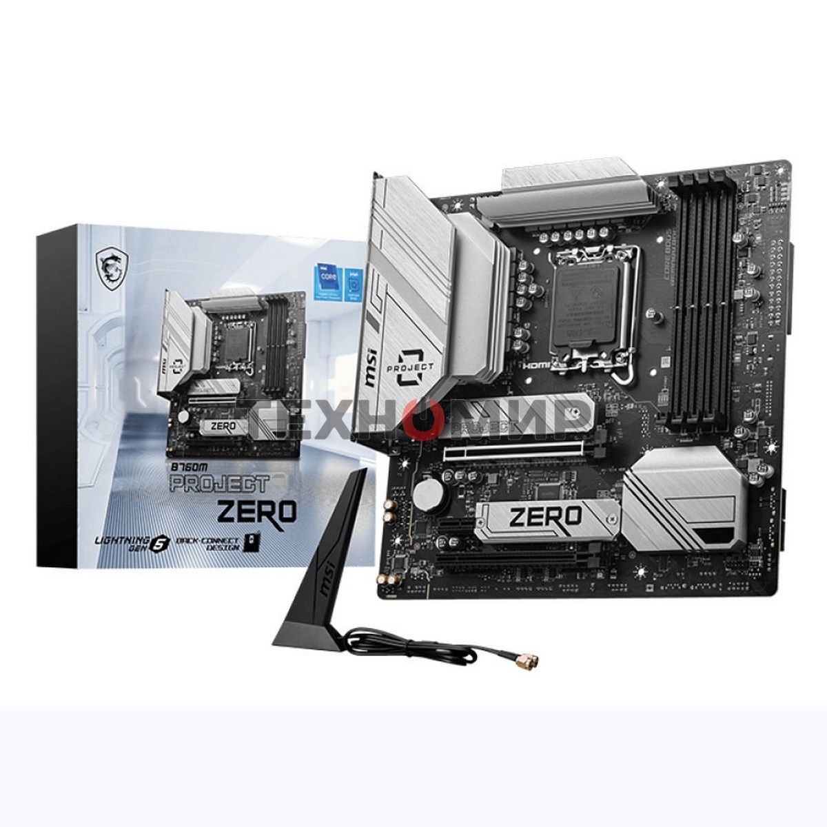 Материнская плата MSI B760M PROJECT ZERO,(Обратное подключение разъемов) LGA 1700, Intel B760, 4xDDR5, 4xSATA, 2xM.2, 1xPCIe 5.0 x16, 1xPCIe 4.0 x4, 1xPCIe x1, 1xHDMI, 1xDP, 3xUSB 3.2 Gen 2, 4xUSB 2.0, 1xUSB 3.2 Gen 2x2, 1x 2.5Gb LAN, 5x3.5 мм, 7.1, mATX