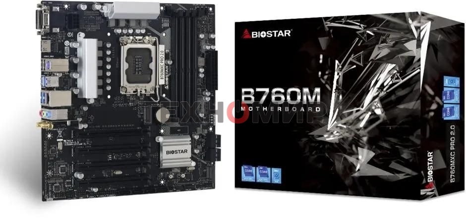 Материнская плата Biostar B760MXC PRO, LGA 1700, Intel B760, 4xDDR4, 8xSATA, 2xM.2, 1xPCIe 4.0 x16, 3xPCIe 3.0 x1, 1xHDMI, 1xDVI, 1xVGA, 1x 1Gb LAN, 4xUSB-A 3.2 Gen 2, 2xUSB-A 2.0, 3x3.5 мм, 7.1, mATX