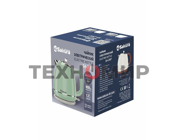 Чайник электрический Sakura SA-2187GR 1.7 л, зеленый/серый