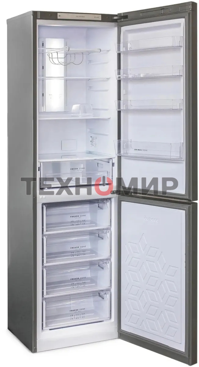 Холодильник Бирюса Б-I980NF нержавеющая сталь двухкамерный 240/130л морозилка снизу, No Frost