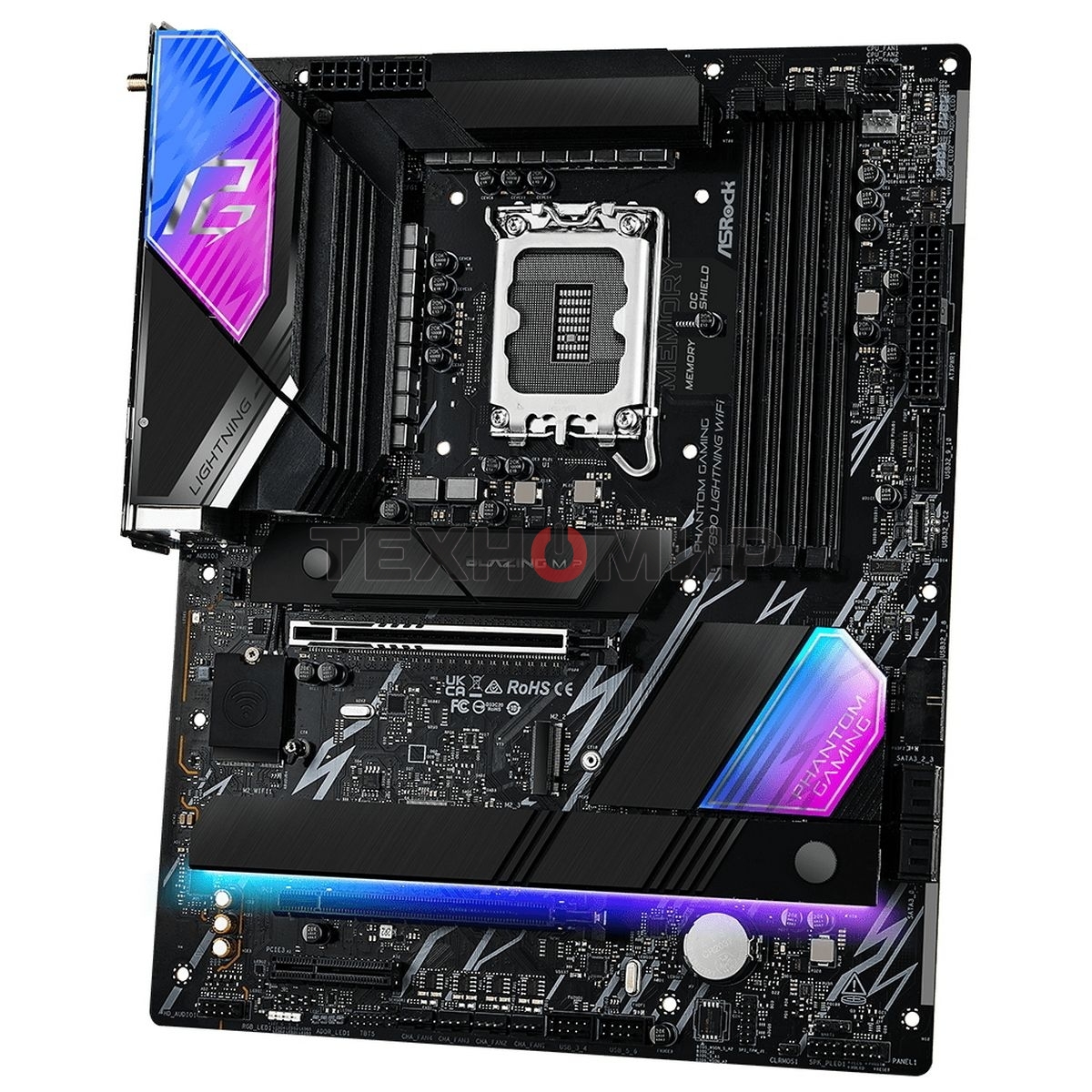 Материнская плата ASRock Phantom Gaming Z890 LIGHTNING WIFI, LGA 1851, Intel Z890, 4xDDR5, 4xSATA, 4xM.2, 1xPCIe 5.0 x16, 1xPCIe 4.0 x4, 1xUSB-C Thunderbolt 4, 2xUSB-A 3.2 Gen 2, 4xUSB-A 3.2 Gen 1, 1xHDMI, 1x2.5Gb LAN, 5x3.5 мм, 7.1, ATX