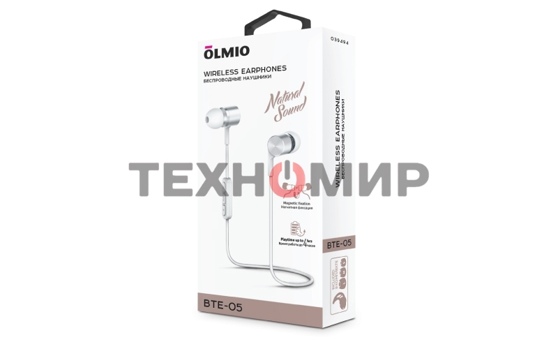 Беспроводные внутриканальные наушники OLMIO BTE-05, Bluetooth, белые