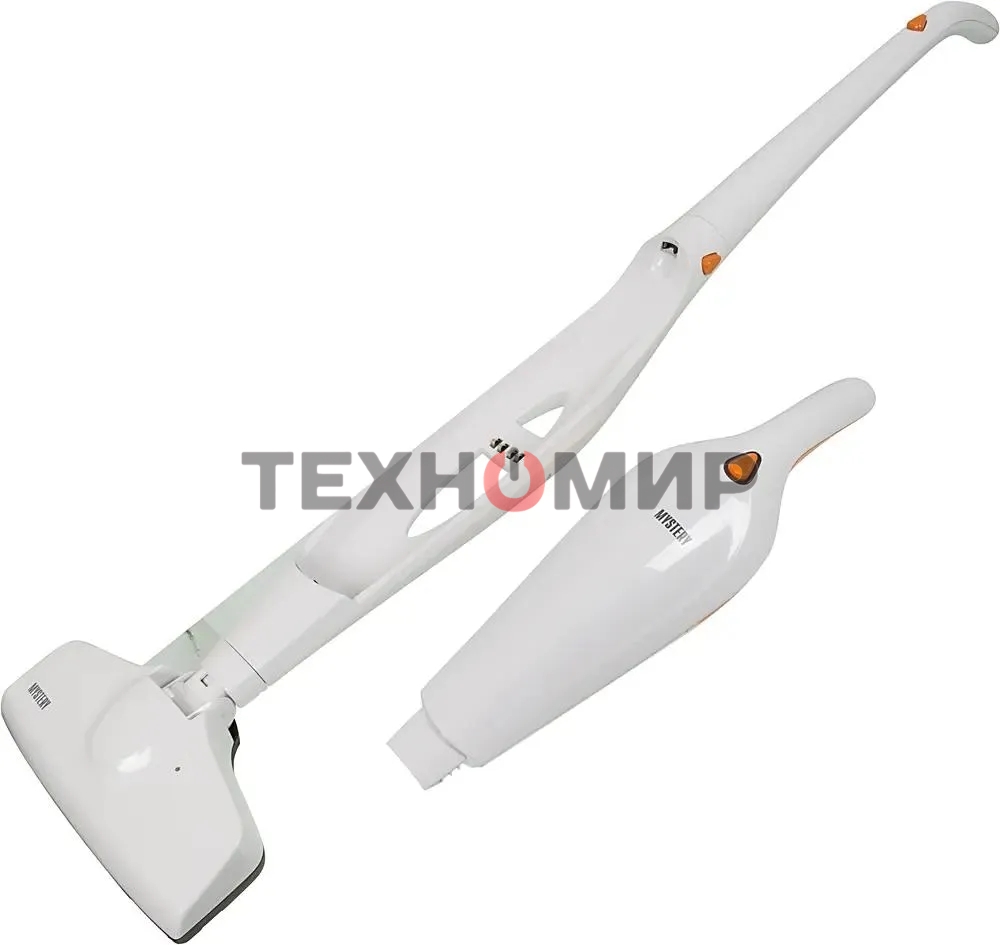 Пылесос вертикальный/ручной Mystery MVC-1118 белый/оранжевый, питание от аккумулятора, 300 Вт, уборка сухая, пылесборник 0.5 л, работа от АКБ max 30 мин