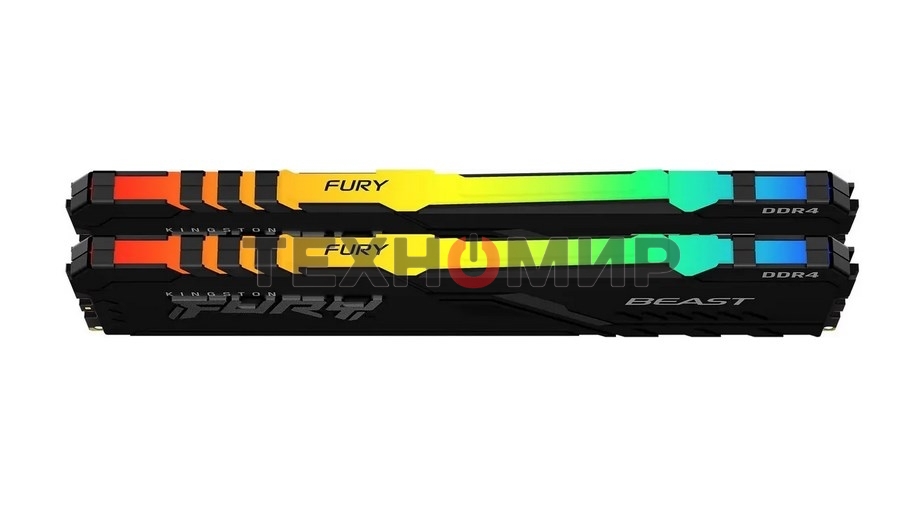 Оперативная память Kingston Fury Beast, DDR4, 16GB (2x8GB), 3200MHz, CL16, DIMM, с радиатором, RGB, черный
