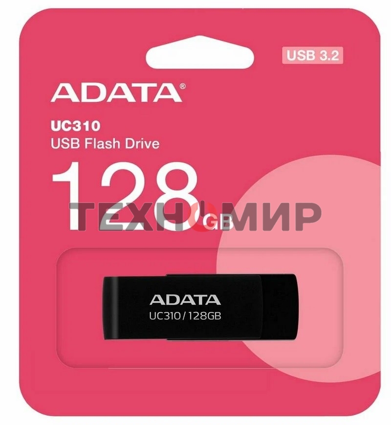 Флешка USB ADATA UC310 (UC310-128G-RBK), 128Gb, USB 3.2 Gen 1, R/W 100/30, черный