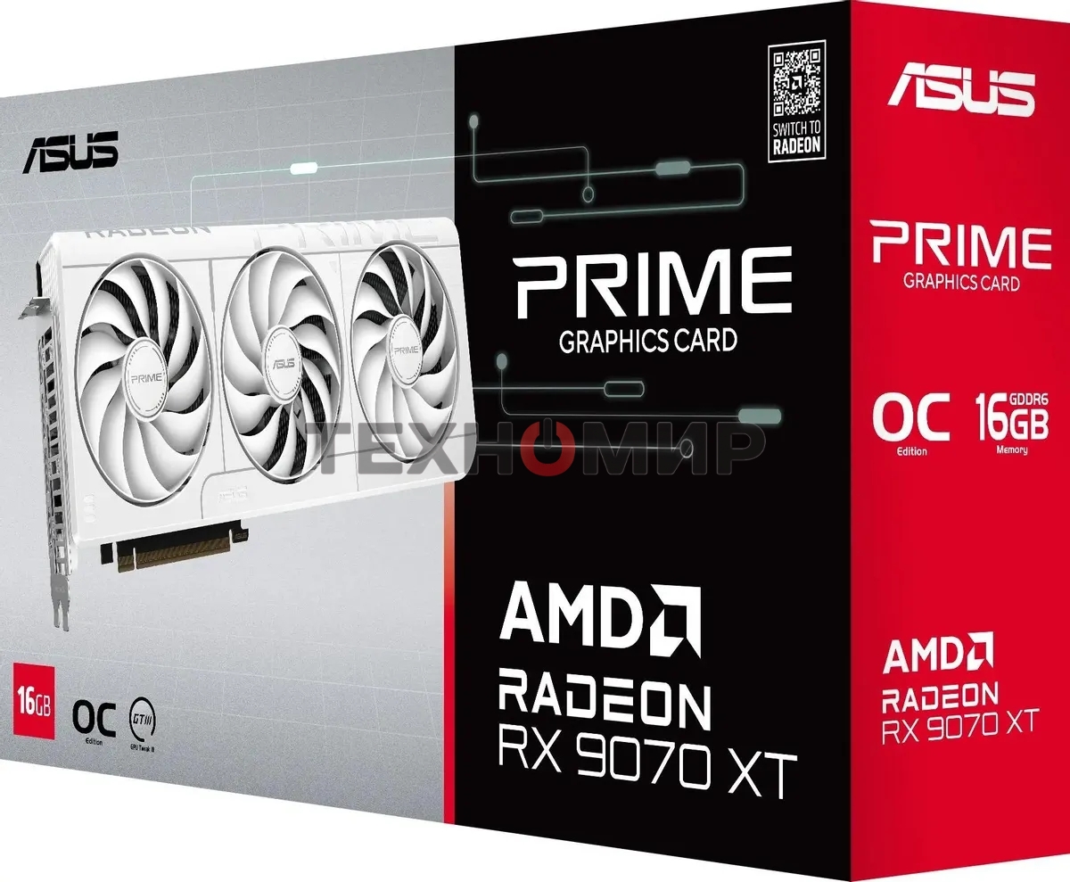 Видеокарта Asus PRIME-RX9070XT-O16G-WHITE белый