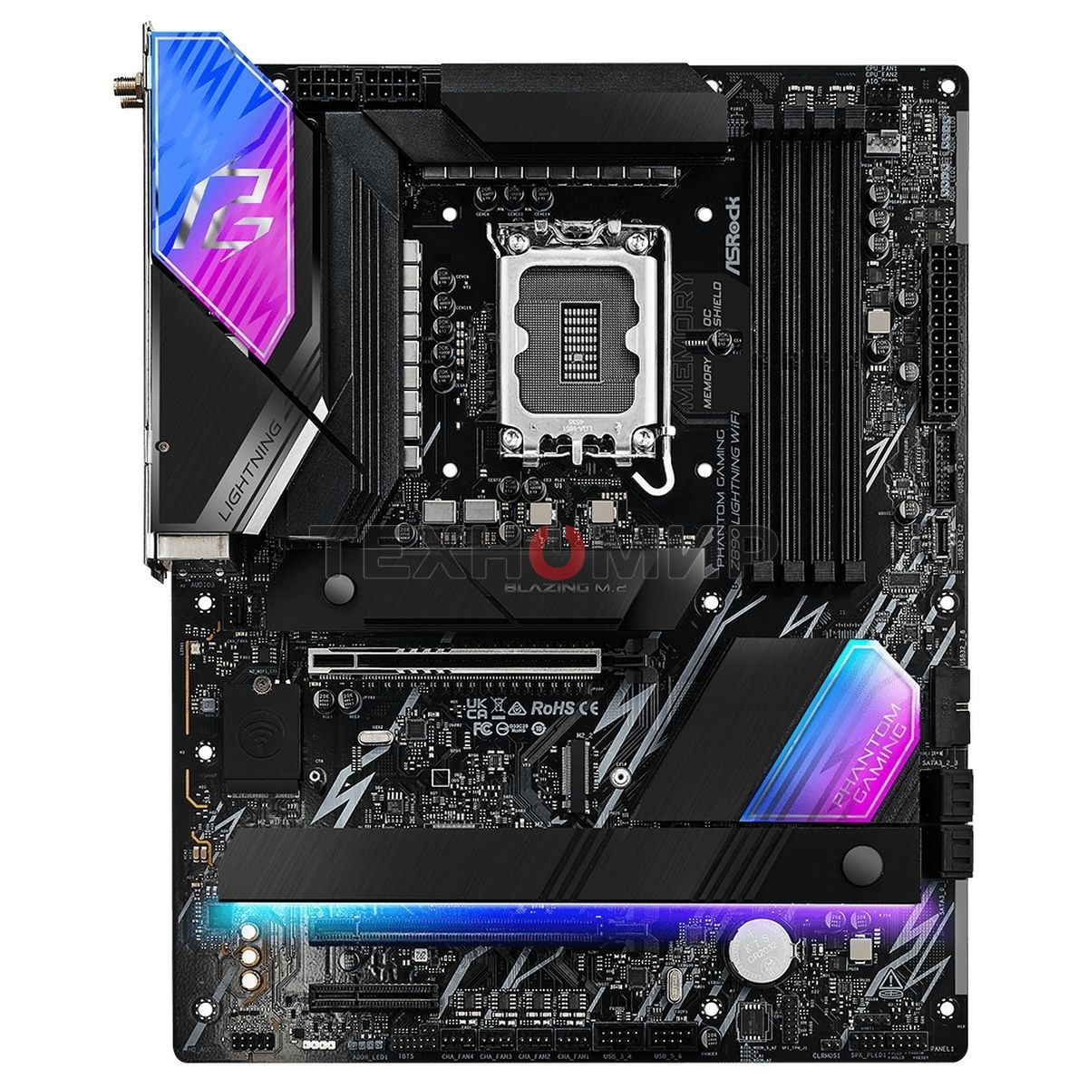 Материнская плата ASRock Phantom Gaming Z890 LIGHTNING WIFI, LGA 1851, Intel Z890, 4xDDR5, 4xSATA, 4xM.2, 1xPCIe 5.0 x16, 1xPCIe 4.0 x4, 1xUSB-C Thunderbolt 4, 2xUSB-A 3.2 Gen 2, 4xUSB-A 3.2 Gen 1, 1xHDMI, 1x2.5Gb LAN, 5x3.5 мм, 7.1, ATX