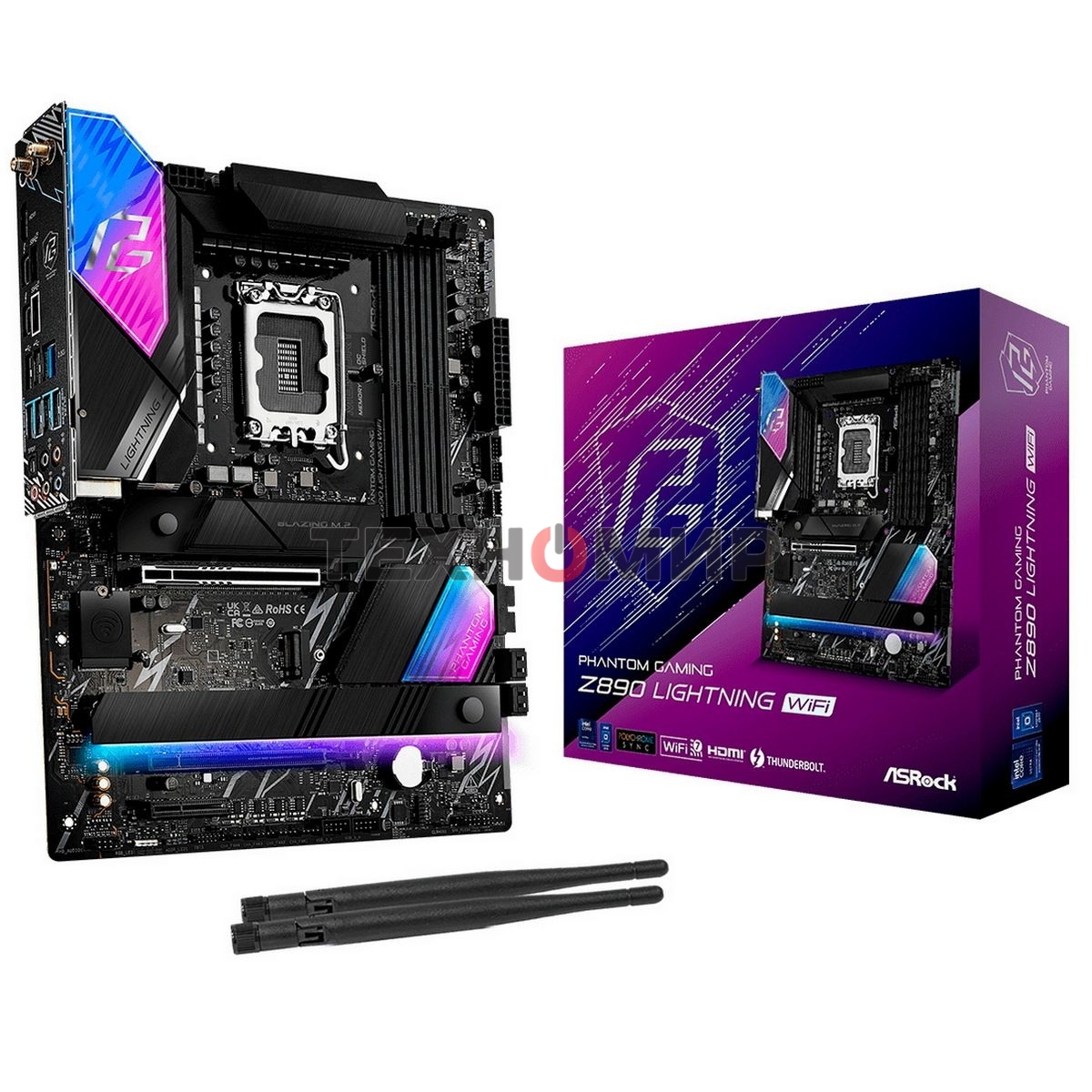 Материнская плата ASRock Phantom Gaming Z890 LIGHTNING WIFI, LGA 1851, Intel Z890, 4xDDR5, 4xSATA, 4xM.2, 1xPCIe 5.0 x16, 1xPCIe 4.0 x4, 1xUSB-C Thunderbolt 4, 2xUSB-A 3.2 Gen 2, 4xUSB-A 3.2 Gen 1, 1xHDMI, 1x2.5Gb LAN, 5x3.5 мм, 7.1, ATX