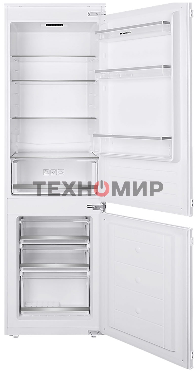Встраиваемый холодильник HOMSair FB177SW Inverter белый, двухкамерный, 195/75л, морозилка снизу, капельная система