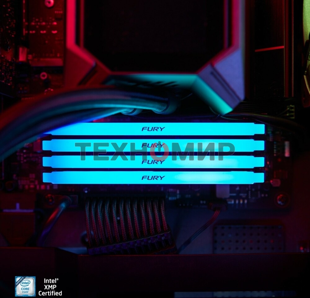 Оперативная память Kingston Fury Beast, DDR4, 32GB (2x16GB), 3600MHz, CL18, DIMM, с радиатором, RGB, черный