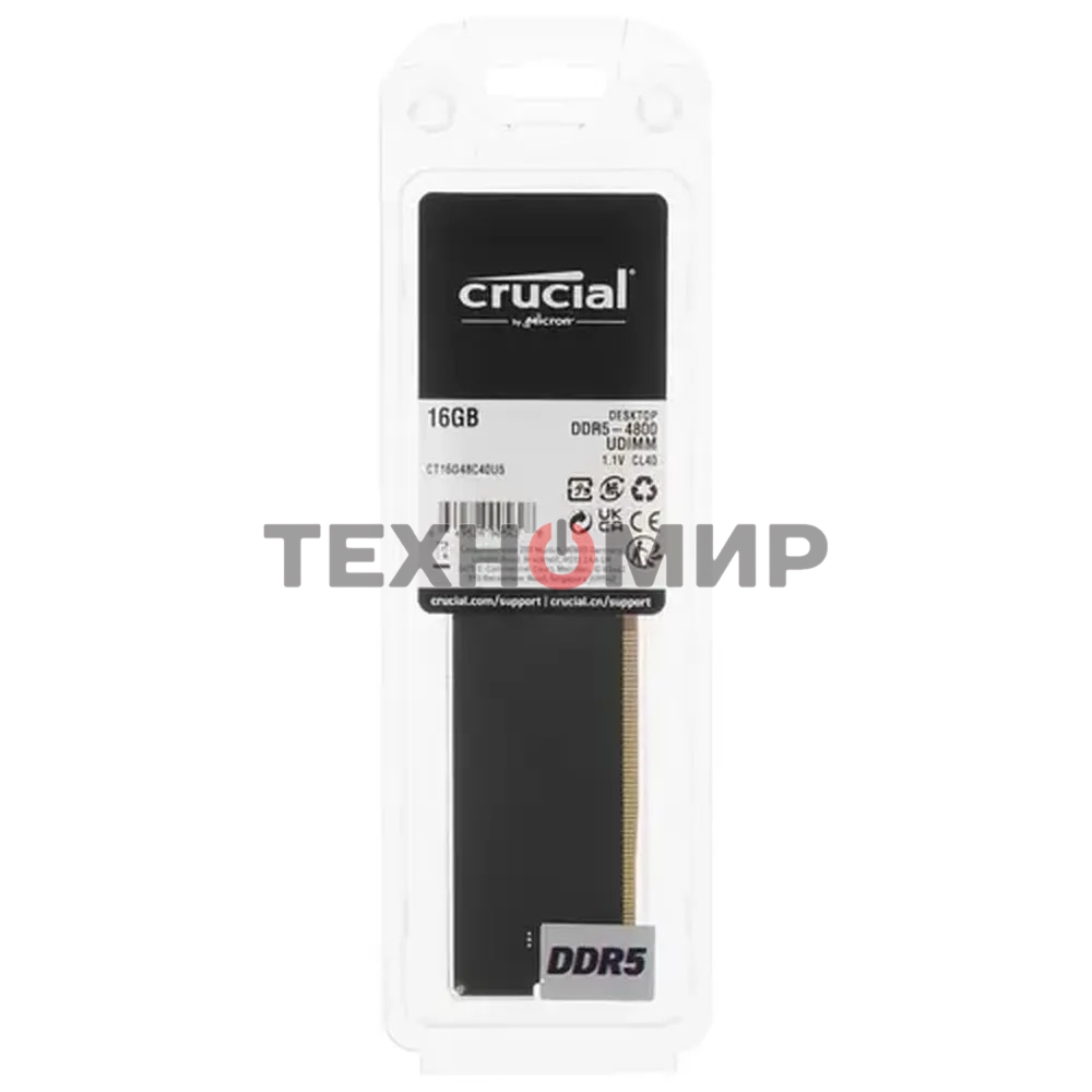 Оперативная память Crucial, DDR5, 16GB (1x16 GB), 4800 MHz, CL40, DIMM