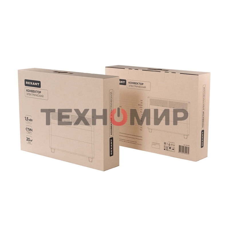 Конвектор электрический Rexant белый, 1500 Вт, 20 м2, термостат