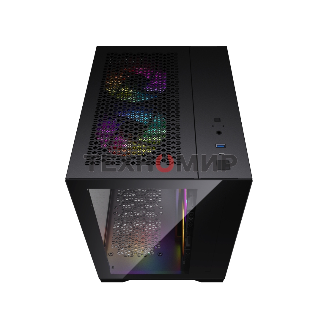 Компьютерный корпус Powercase Vision Micro, Black, Tempered Glass, 4х 120мм 5-color fan, черный, mATX (CVBM-L4)