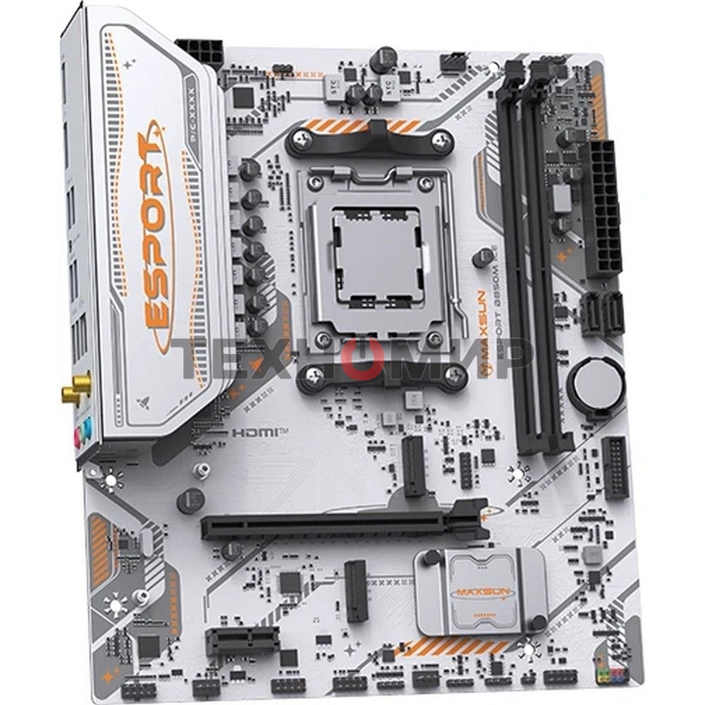 Материнская плата Maxsun MS-eSport B850M WIFI ICE, AM5, AMD B850, 2xDDR5, 2xSATA, 2xM.2, 1xPCIe 5.0 x16, 1xPCIe 3.0 x1, 1xHDMI 1.4, 1xDP, 1xRJ45, Wi-Fi 6, Bluetooth 5.2, 4xUSB-A 5Gbps, 2xUSB-A 2.0, 3x3.5 мм, 7.1, mATX