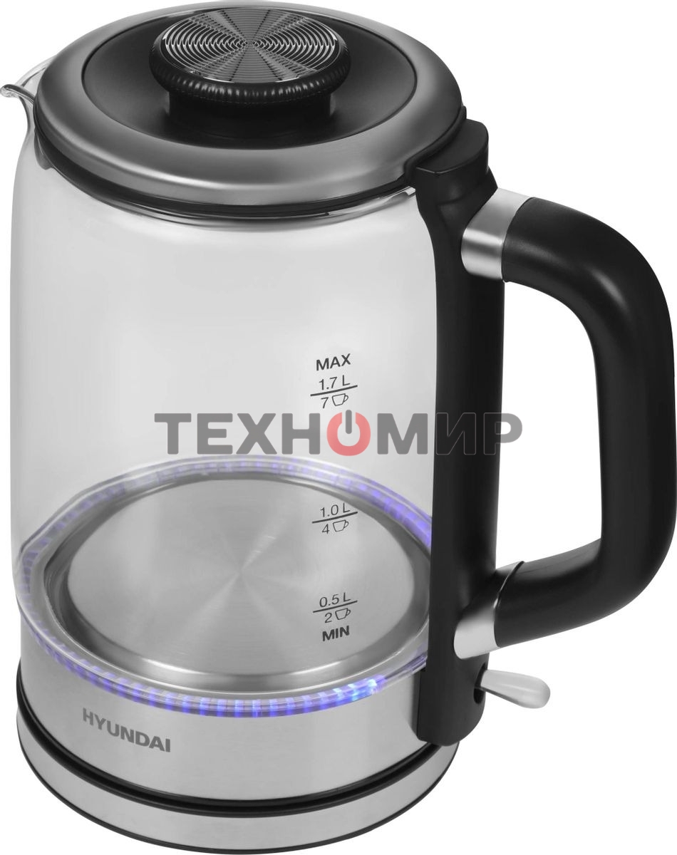 Чайник электрический Hyundai HYK-G5501 1.7 л, 2200 Вт, серебристый/черный