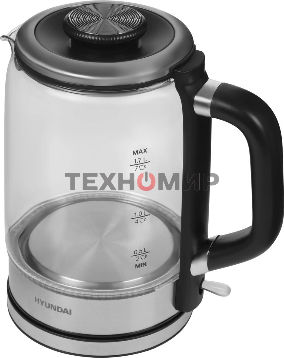 Чайник электрический Hyundai HYK-G5501 1.7 л, 2200 Вт, серебристый/черный