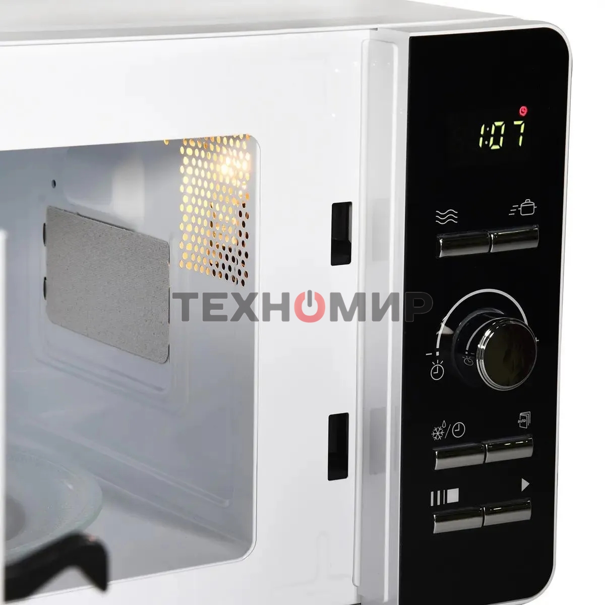 Микроволновая печь Oursson MD2033/WH белый/черный/серебристый, 20 л, 700 Вт, переключатели - кнопки, поворотный механизм