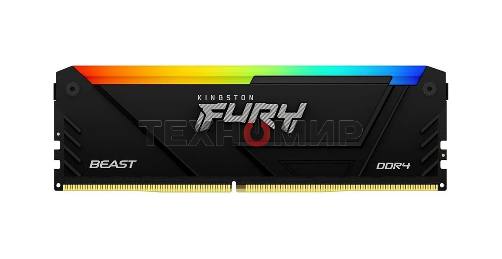 Оперативная память Kingston Fury Beast, DDR4, 8GB (1x8GB), 3600MHz, CL17, DIMM, с радиатором, RGB, черный