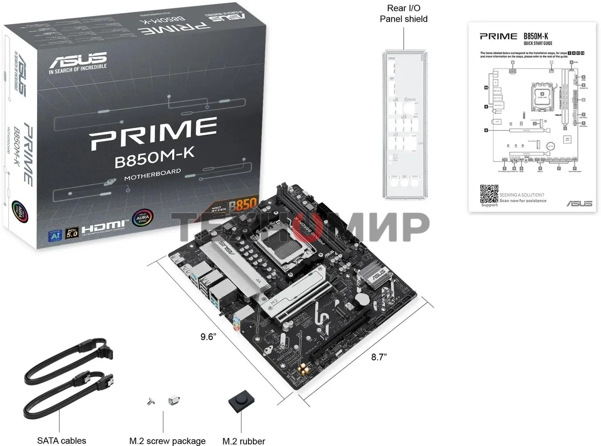 Материнская плата ASUS PRIME B850M-K, AM5, AMD B850, 2xDDR5, 4xSATA, 2xM.2, 1xPCIe 5.0 x16, 1xPCIe 4.0 x8, 1xDP (v1.4), 1xHDMI (v2.1), 1x2.5Gb LAN, 2xUSB-A 10Gbps, 2xUSB-A 5Gbps, 4xUSB-A 2.0, 3x3.5 мм, 7.1, mATX