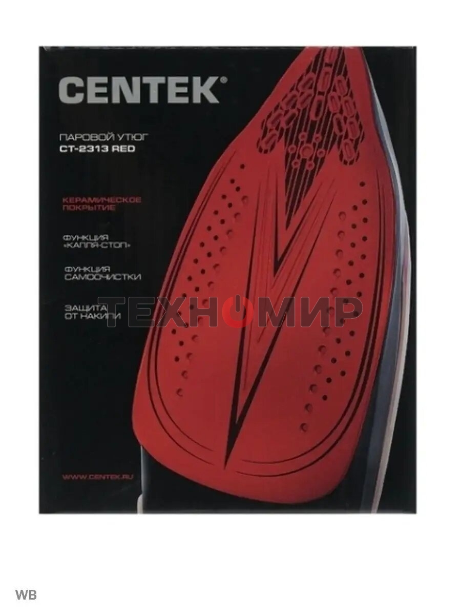Утюг Centek CT-2313 красный, 2400 Вт, 50 г/мин, 185 г/мин, 350 мл