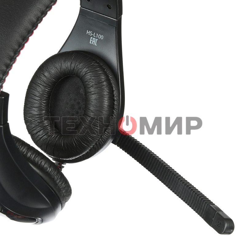 Гарнитура проводная с микрофоном Oklick HS-L100 черный/красный 2м мониторы оголовье (NO-530)