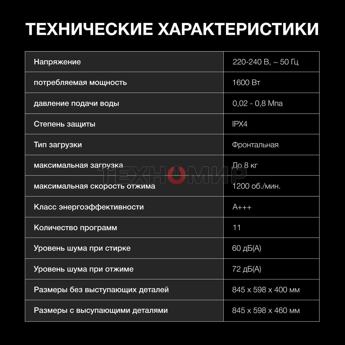 Стиральная машина Hyundai WME8215 класс: A загр.фронтальная макс.:8кг белый инвертер