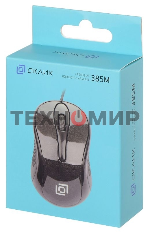 Мышь проводная Oklick 385M черный, 1000 dpi, USB, кнопки - 3