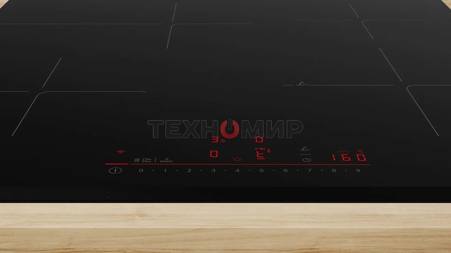 Индукционная варочная панель Bosch 6 series, 60 см, индукция, 1 зона расширения под гусятницу, скошенные края, Perfect fry plus, сенсорное управление, черный